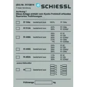 Klebeschild f.Kälteanlagen EU 517/2014 F-Gase Ver./Kyoto-Protokoll