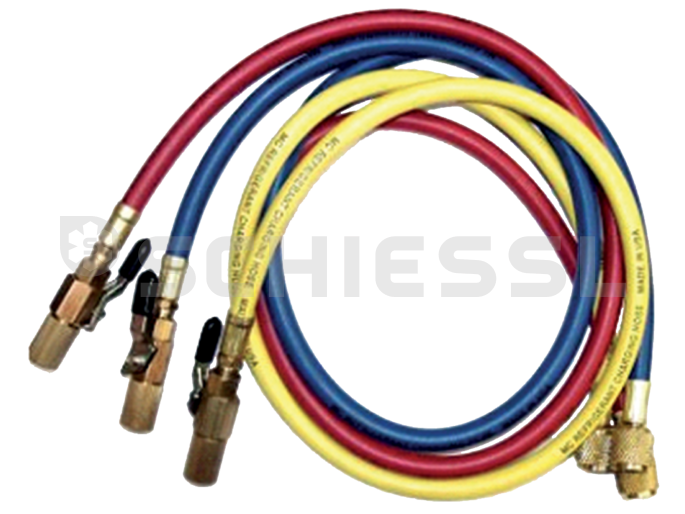 CPS filling hose 55 bar f. R410A HJ5YE 1500mm yellow 1/2”-20UNF with shut-off valve