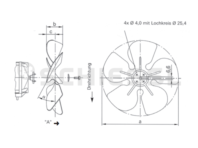 EBM fan blades D = 154mm 28 degree pushing (A)