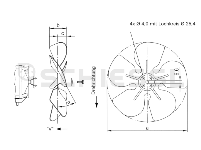 EBM fan blades D = 200mm 28 degrees suction (V)