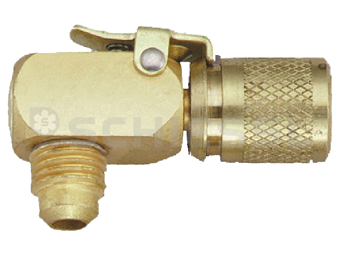 Quick coupling w. schrader valve 90° 17-C 7/16"UNFx7/16"UNF bent