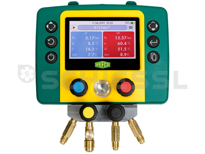 Refco electronic manifold 4-way REFMATE-4-CA-TC + hose set in case