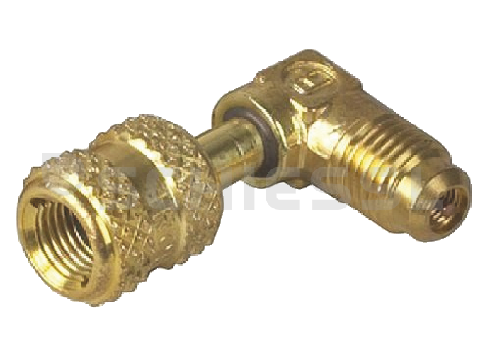 Quick coupling w. schrader valve 90° 40563A 7/16"UNFx7/16"UNF bent