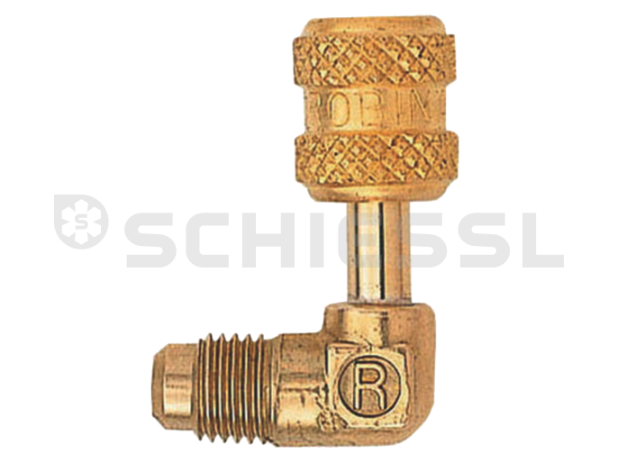 Quick coupling w. schrader valve 90° 40563A 7/16"UNFx7/16"UNF bent