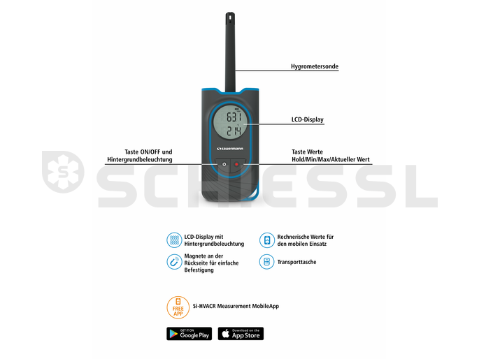 Sauermann Thermo-Hygrometer Si-HH3 mit LCD Display und Bluetooth