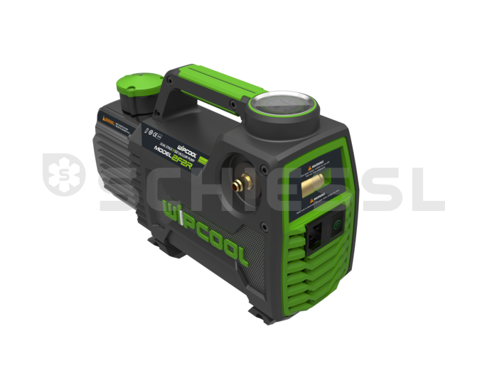 Wipcool Vakuumpumpe 2F2R A2L 142 l/min Kälte Klima Wärme Großhandel Vakuum Pumpen Pumpe Schiessl Rückseite Kältemittel R32